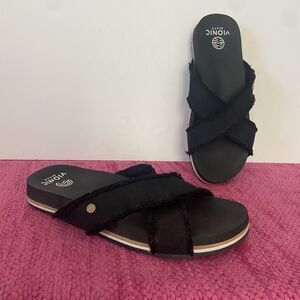 Vionic Beach Panama Slide Sandals Black Size 8
